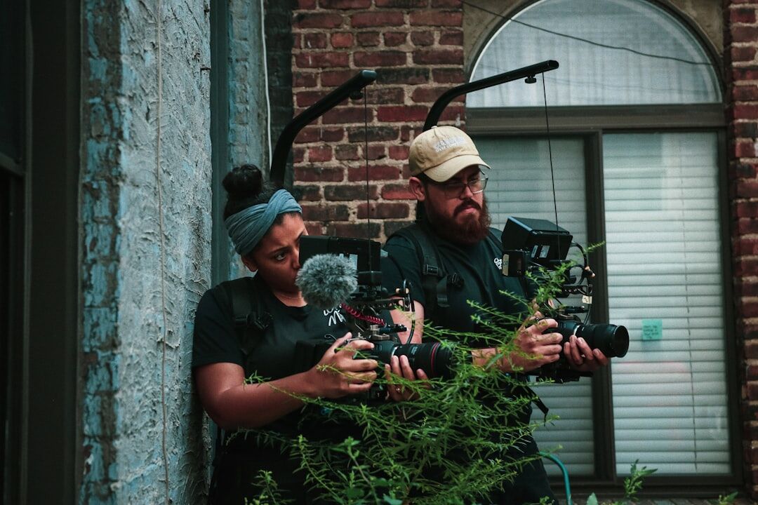 photographer interviewing neighbor