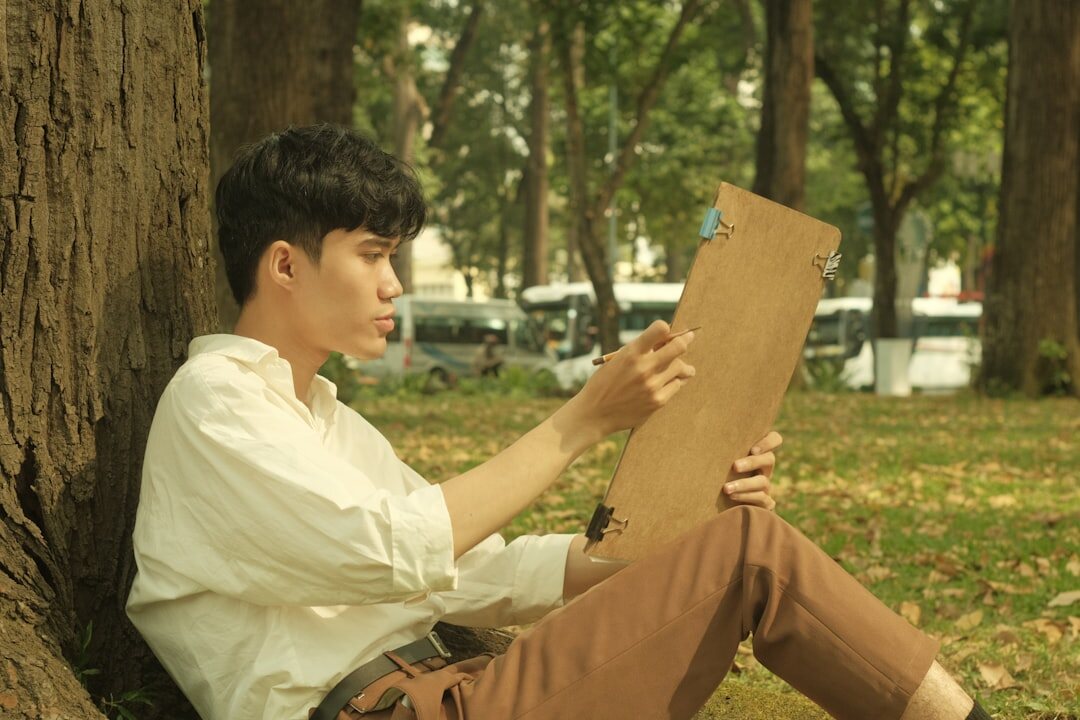 young man sharing story